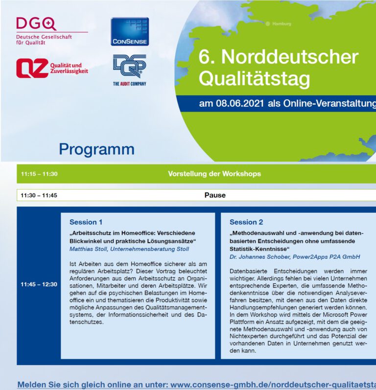Read more about the article Unternehmensberatung Stoll hält einen Vortrag:   Arbeitsschutz im Homeoffice beim 6. Norddeutschen Qualitätstag 2021