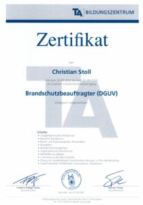 Zertifikat Brandschutzbeauftragter Christian Stoll