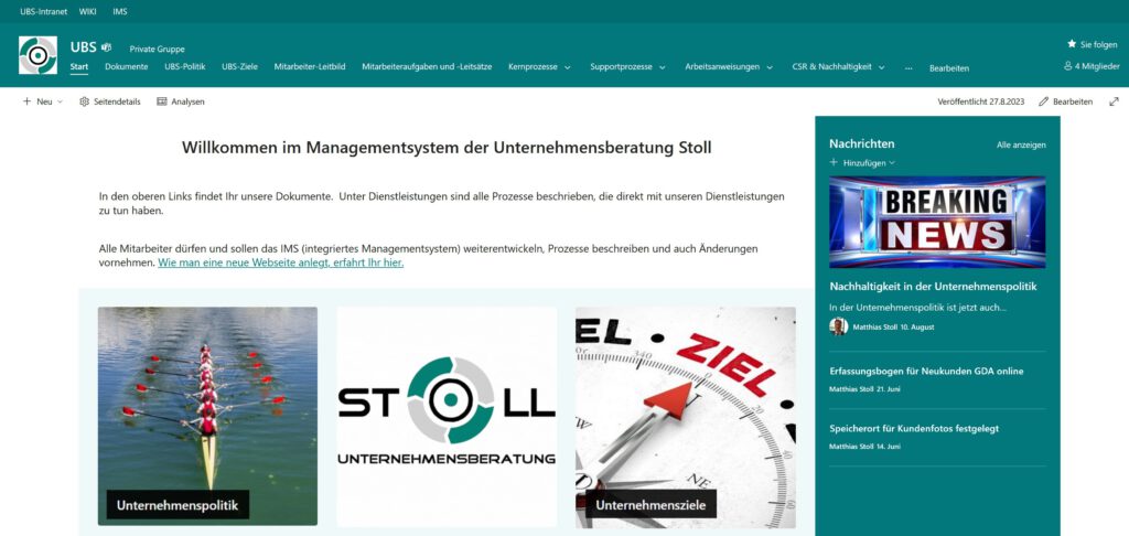 integriertes Managementsystem der Unternehmensberatung Stoll