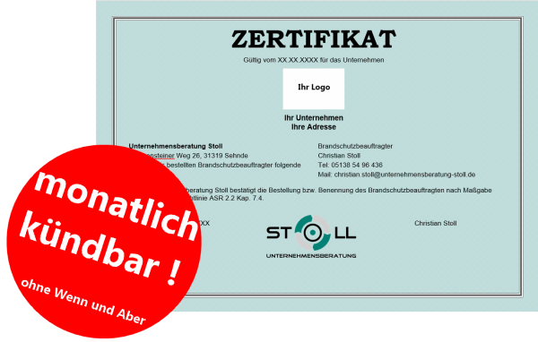 Externer Brandschutzbeauftragter Zertifikat Externer Brandschutzbeauftragter Zertifikat
